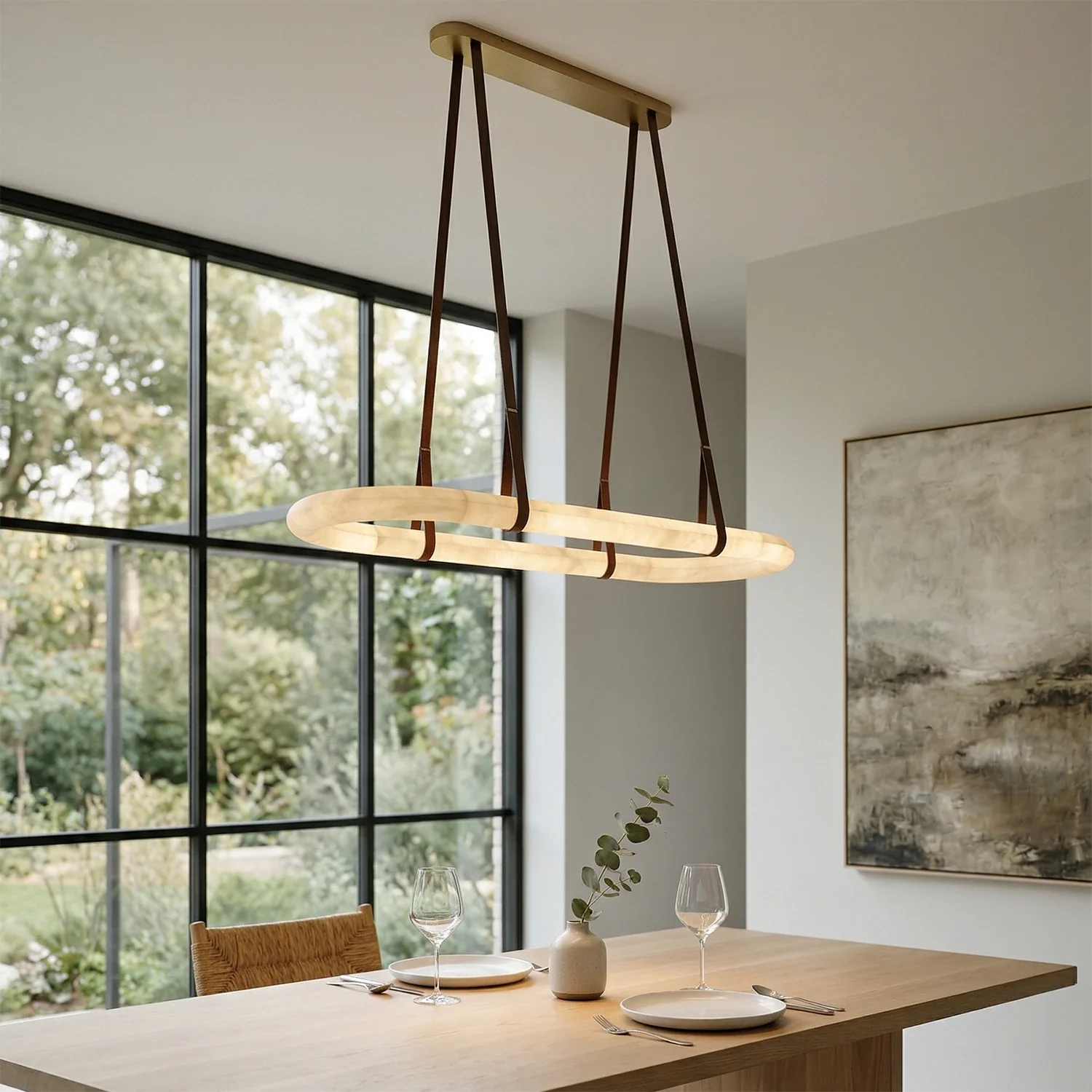 Alabaster Round Leather Chandelier
