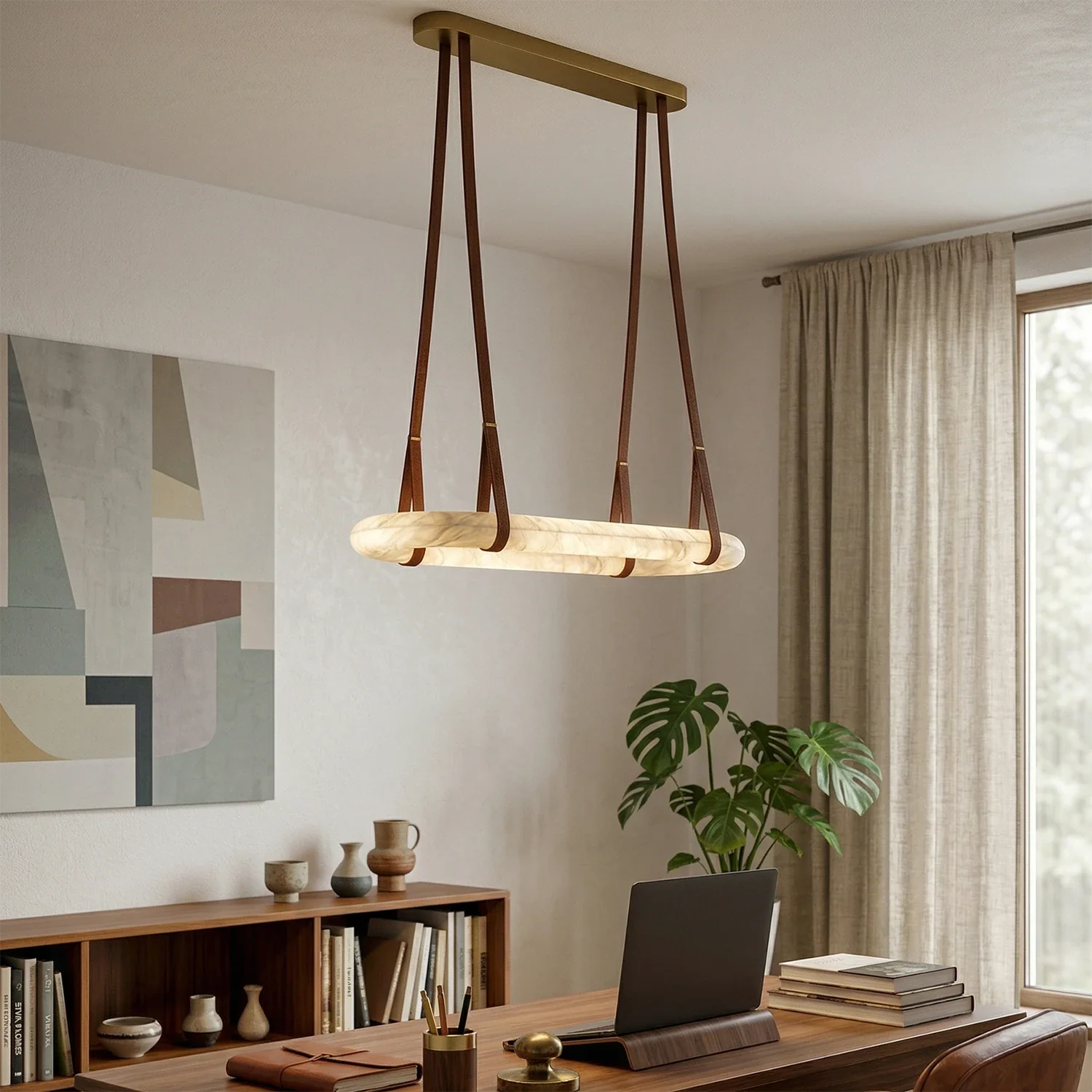 Alabaster Round Leather Chandelier