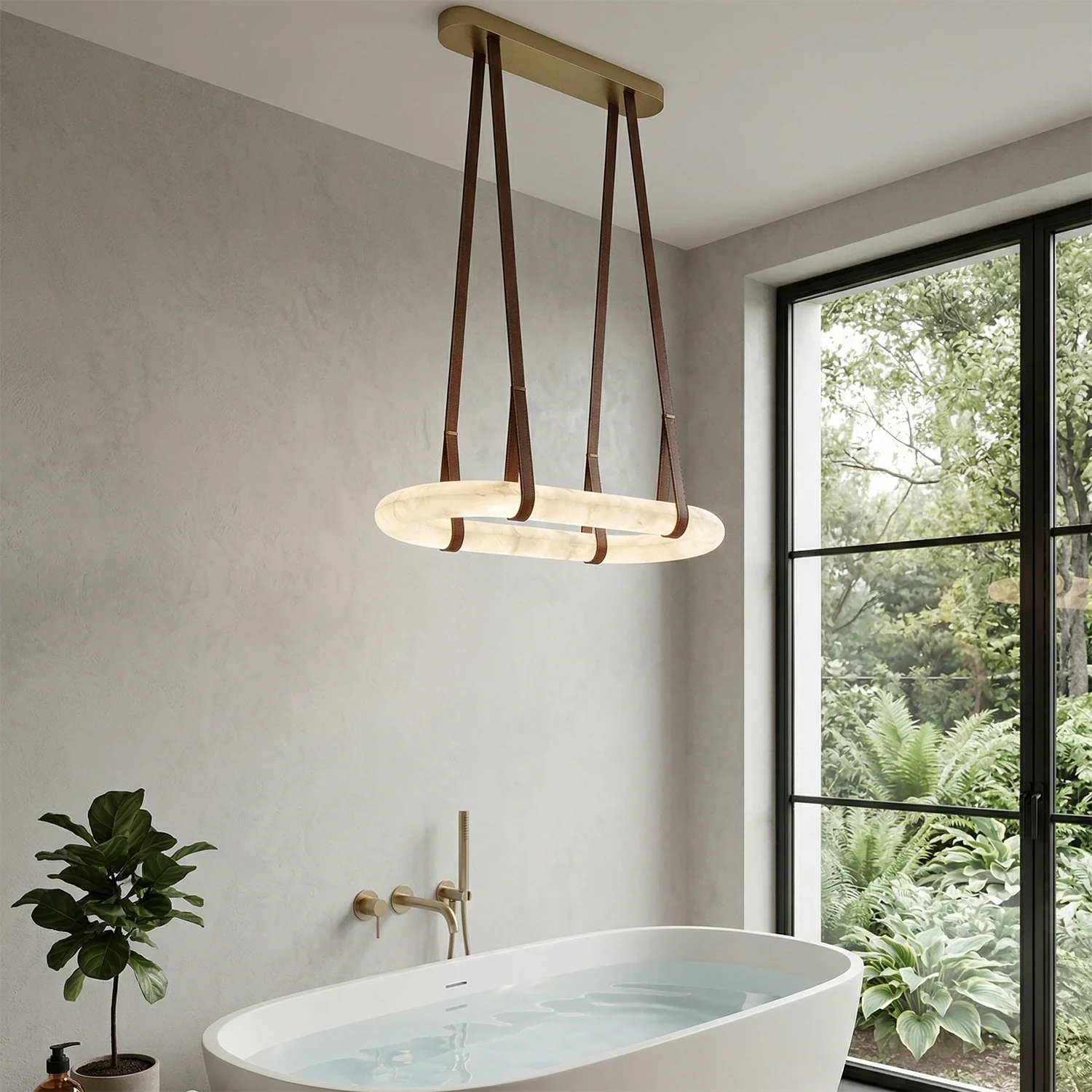 Alabaster Round Leather Chandelier