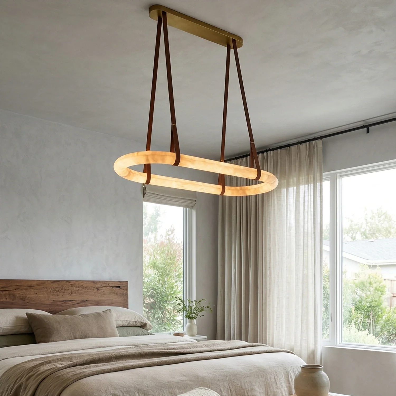 Alabaster Round Leather Chandelier