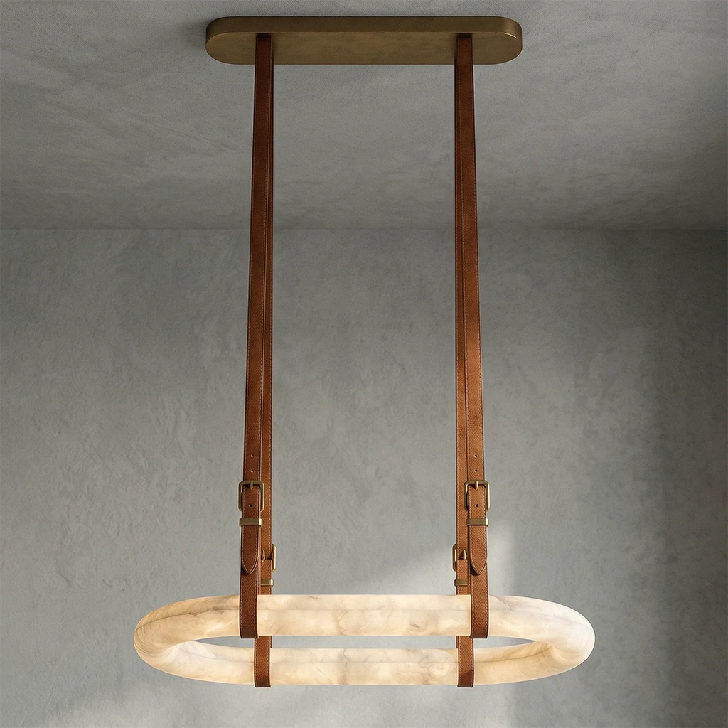 Alabaster Round Leather Chandelier