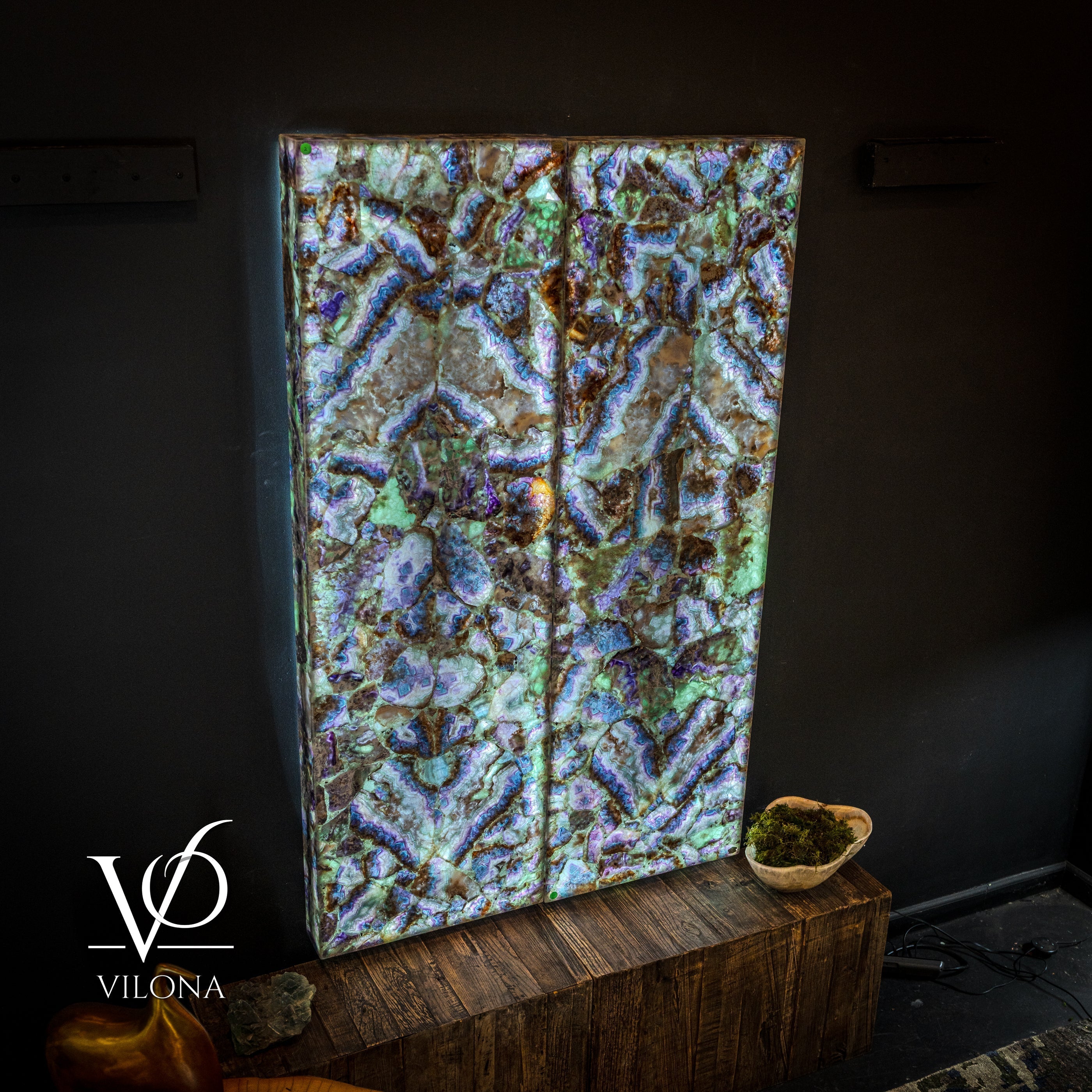 Exotic Mosaic Fluorite Crystal Wall Panels