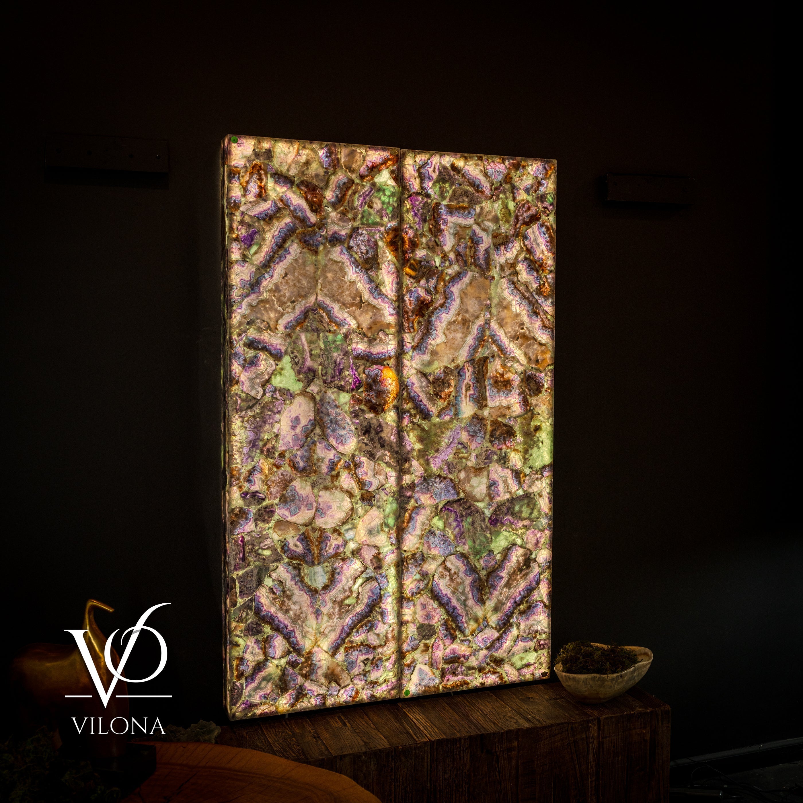 Exotic Mosaic Fluorite Crystal Wall Panels