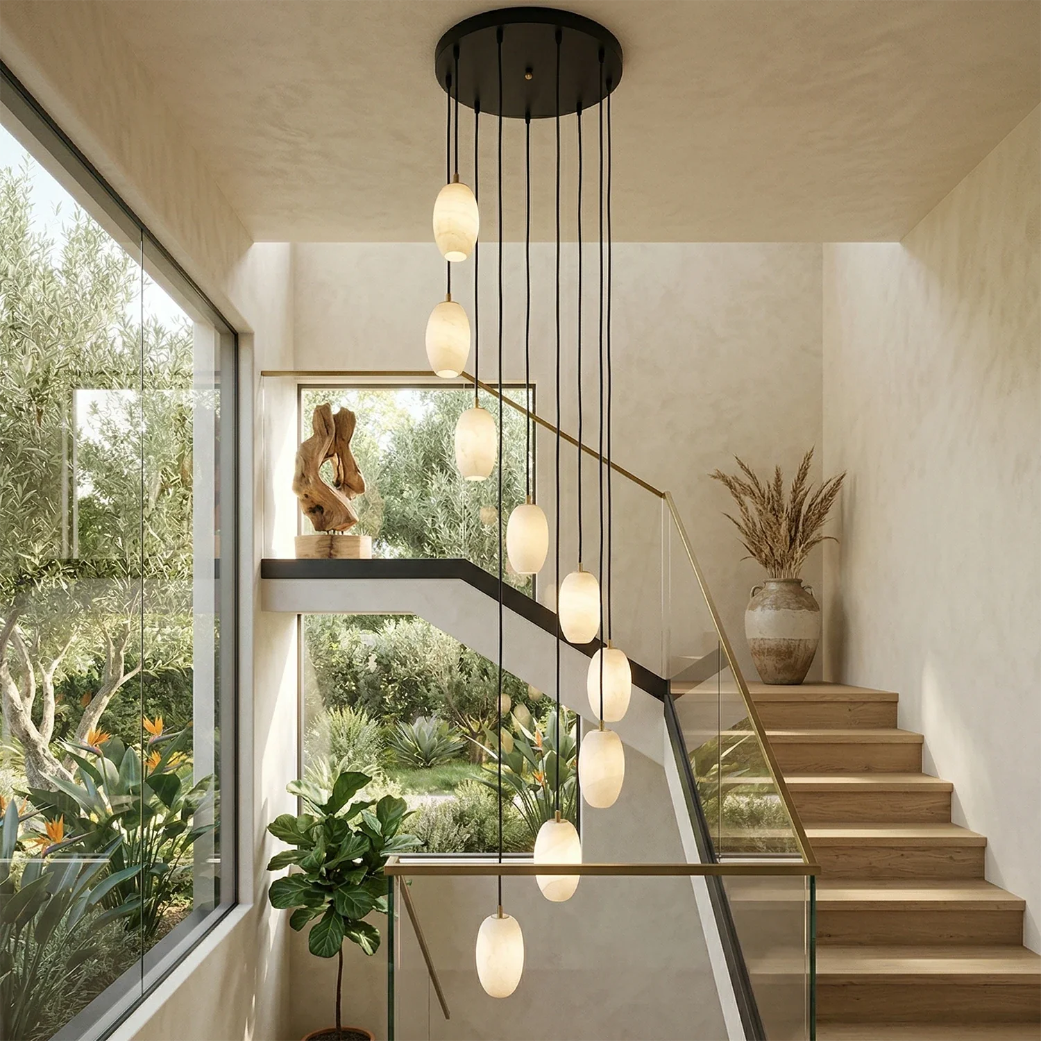 Egg-Shaped Alabaster Chandelier