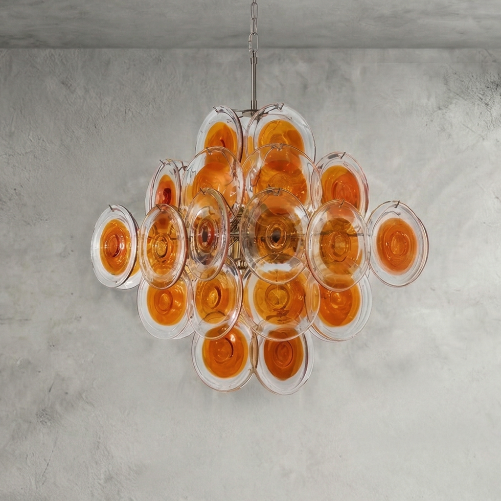 Murano Orange Disk Glass Chandelier