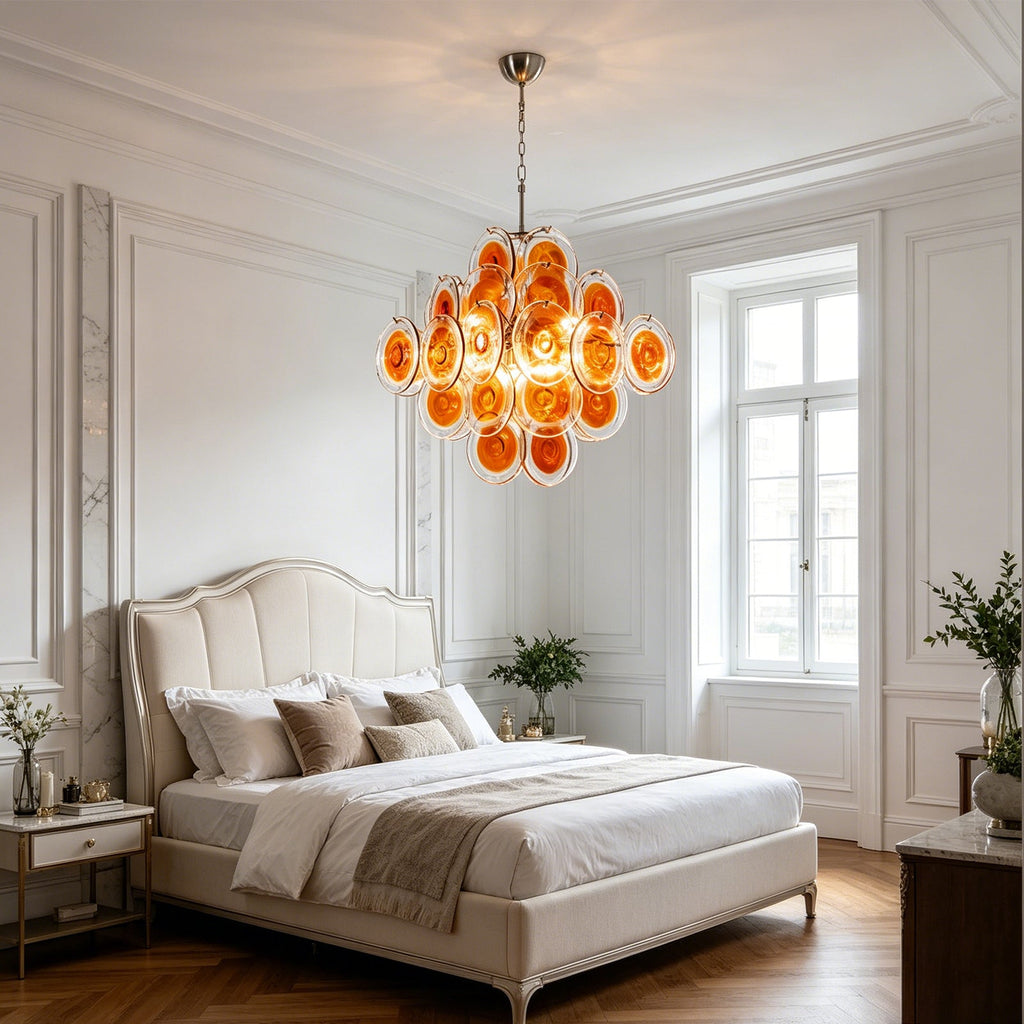 Murano Orange Disk Glass Chandelier