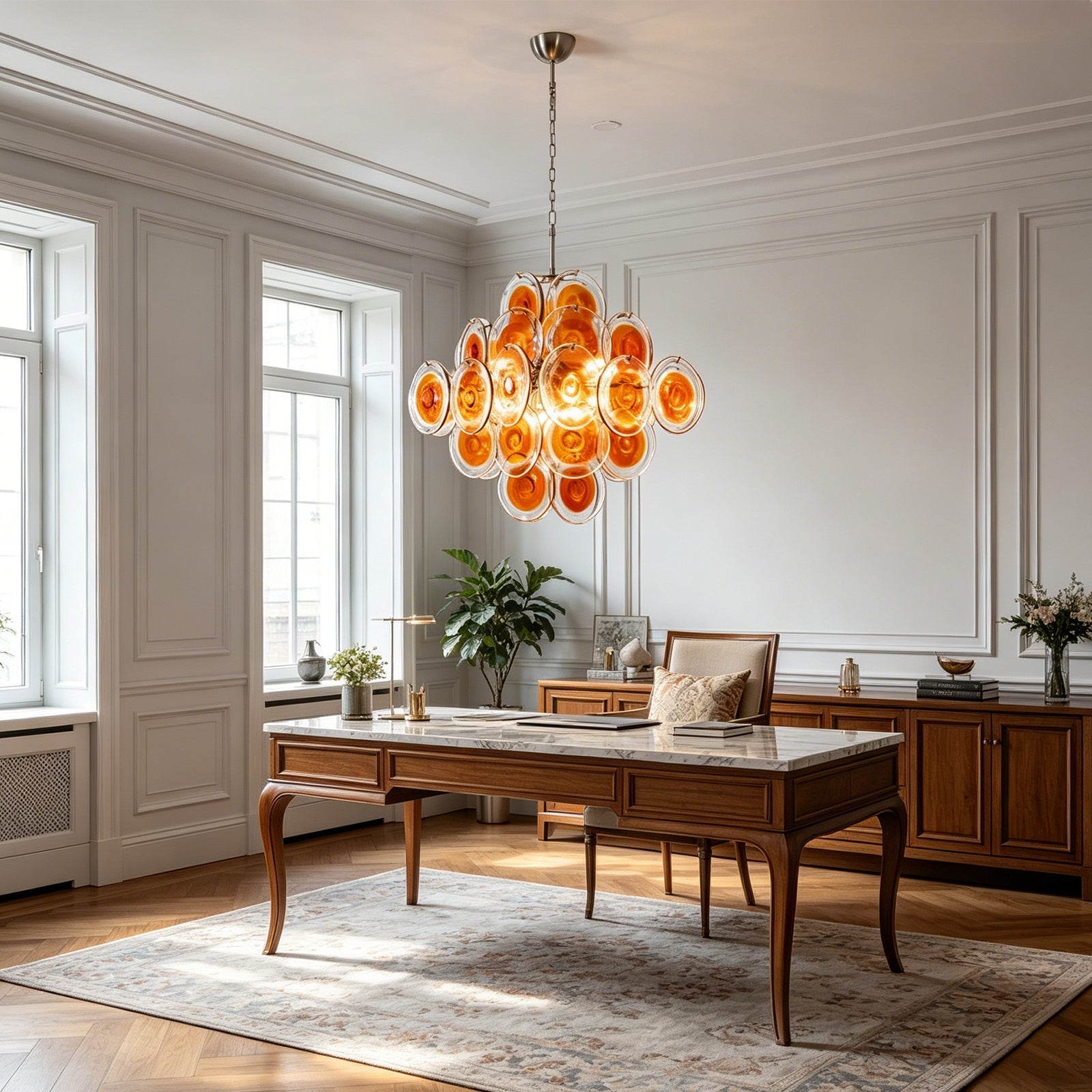 Murano Orange Disk Glass Chandelier