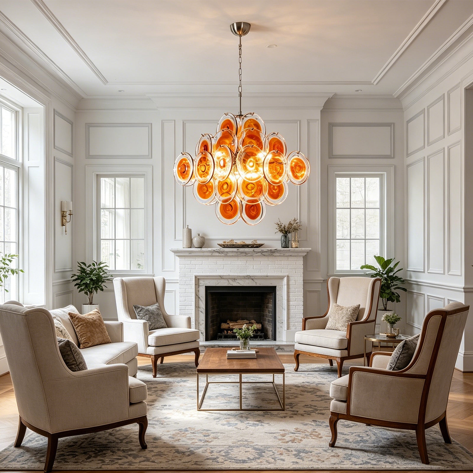 Murano Orange Disk Glass Chandelier