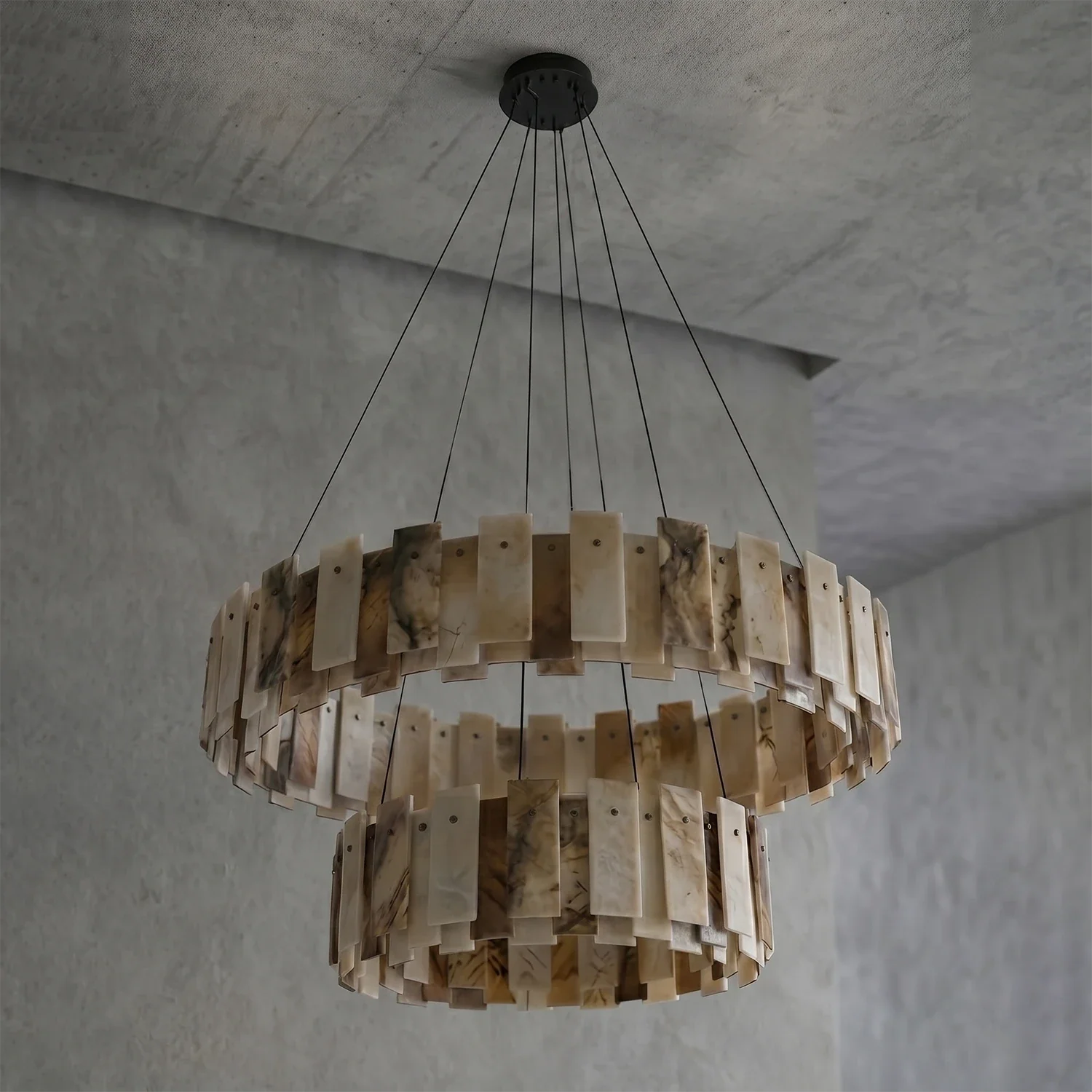 Tobacco-Hued Alabaster Chandelier