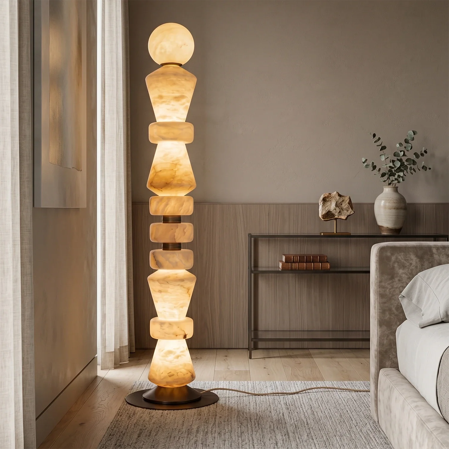 Totem Stacked Alabaster Floor Lamp